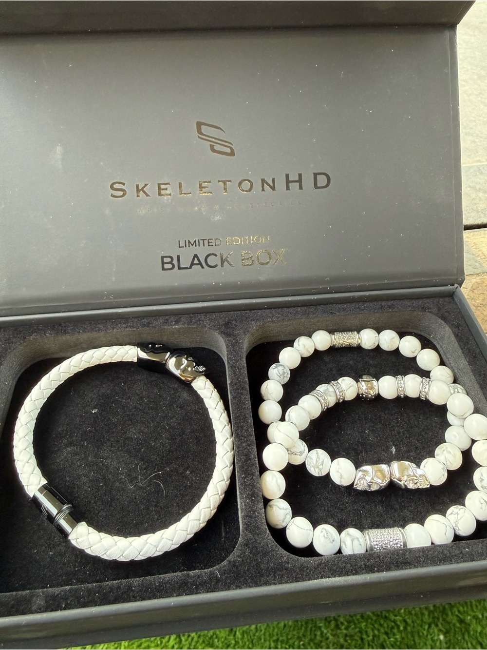 White Bracelet Set — Braided Leather & Beaded Stack